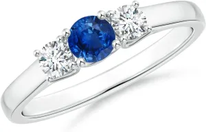 Birthstone Jewelry court faculty literally Angara Natural Classic Round Sapphire and Diamond Three Stone Ring in Platinum for Women (Size-4mm) | September 
