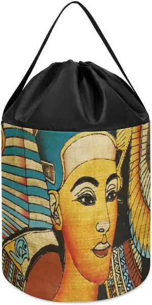 Block Toys Storage Basket Collapsible DNA Building Bag with Drawstring Halloween Easter Basket Retro Ancient Egyptian Art 