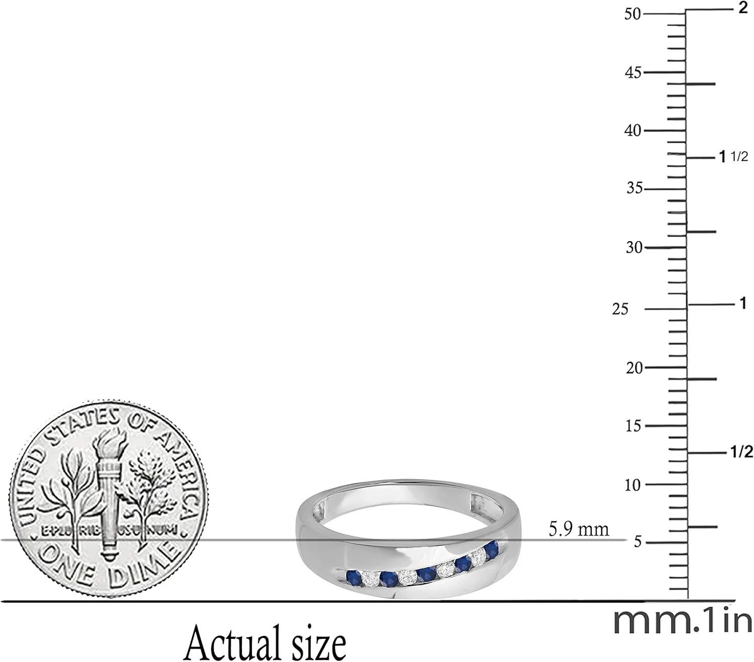 Blue Sapphire & White Diamond Mens Classic Nine Stone Traditional quantum hydrodynamic Anniversary Wedding Band | 925 Sterling Silver Dazzlingrock Collection Round 