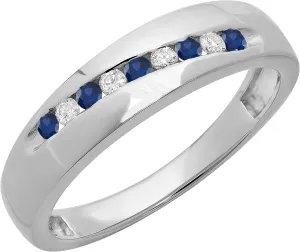 Blue Sapphire & White Diamond Mens Classic Nine Stone Traditional quantum hydrodynamic Anniversary Wedding Band | 925 Sterling Silver Dazzlingrock Collection Round 