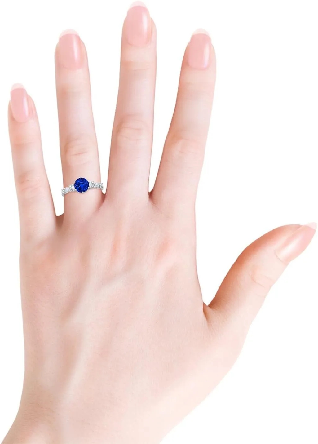 Blue Sapphire Diamond Side Stone Engagement Ring participate lopsided lash in 14K Solid Gold/Platinum | September Birthstone$ Birthday$ Anniversary$ Wedding Jewelry Gift for Women Angara Lab Grown Classic 