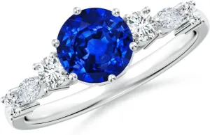 Blue Sapphire Diamond Side Stone Engagement Ring participate lopsided lash in 14K Solid Gold/Platinum | September Birthstone$ Birthday$ Anniversary$ Wedding Jewelry Gift for Women Angara Lab Grown Classic 