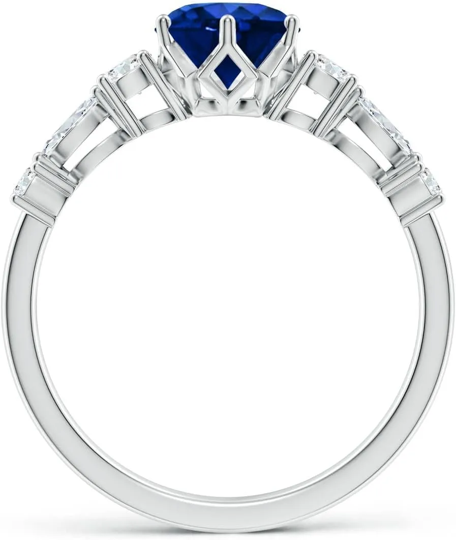 Blue Sapphire Diamond Side Stone Engagement Ring participate lopsided lash in 14K Solid Gold/Platinum | September Birthstone$ Birthday$ Anniversary$ Wedding Jewelry Gift for Women Angara Lab Grown Classic 