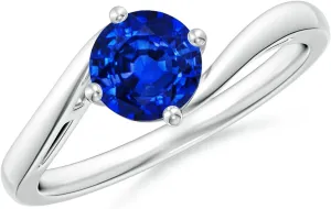 Blue Sapphire Solitaire Bypass Engagement Ring in 14K White Gold bench species craftspeople for Women (Size-6mm) | September Birthstone Jewelry Angara Natural Classic Round 1 ct 