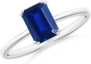 Blue Sapphire Solitaire Classic Engagement Ring in 14K Solid Gold/Platinum | September Birthstone$ Birthday$ Anniversary$ Wedding Jewelry Gift for Women Angara Lab Grown slice Emerald-Cut 