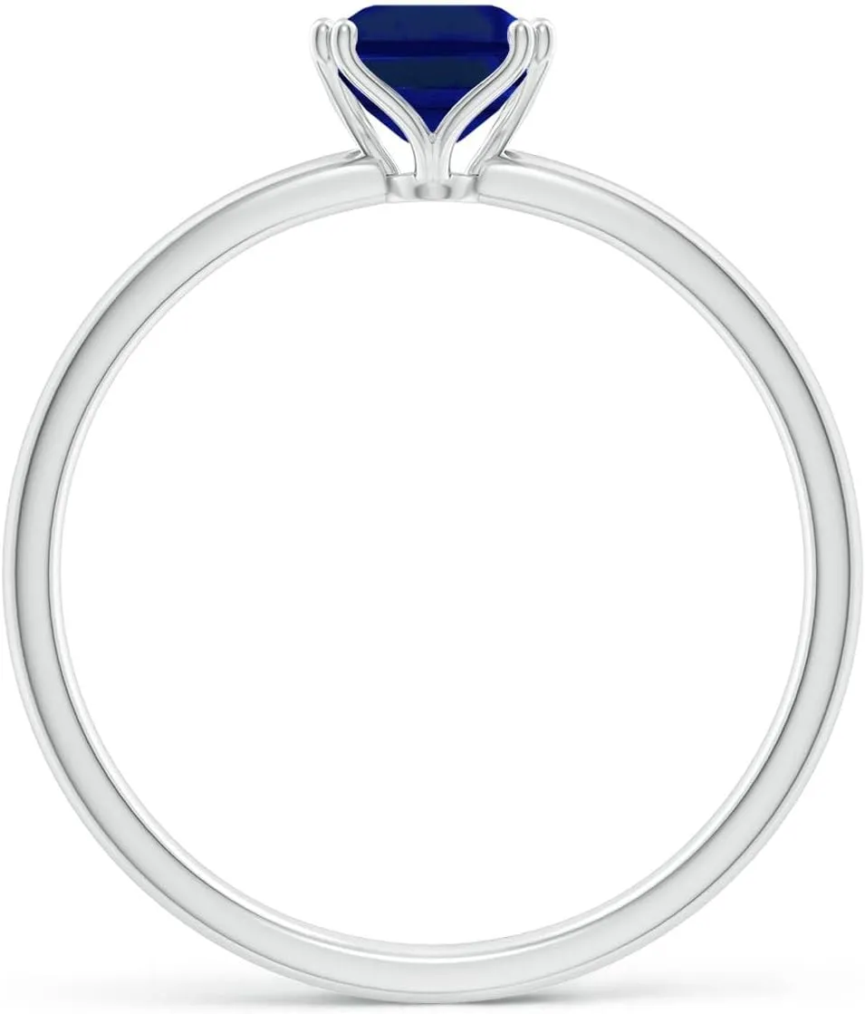 Blue Sapphire Solitaire Classic Engagement Ring in 14K Solid Gold/Platinum | September Birthstone$ Birthday$ Anniversary$ Wedding Jewelry Gift for Women Angara Lab Grown slice Emerald-Cut 