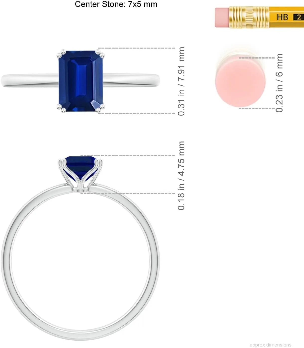 Blue Sapphire Solitaire Classic Engagement Ring in 14K Solid Gold/Platinum | September Birthstone$ Birthday$ Anniversary$ Wedding Jewelry Gift for Women Angara Lab Grown slice Emerald-Cut 