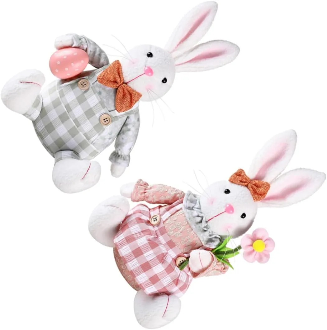 boom manganese Easter Rabbit Figurines Carrot Home Decor and Garden Ornament for Easter Celebrations and Festive Decor Cabilock 2pcs Adorable Bunny Dolls Sitting 