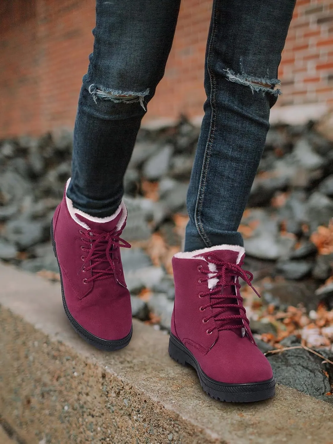 Booties Cute Flat Shoes SHIBEVER Winter Snow Boots for Women: Warm Fur Lined Ankle Boots Comfortable Suede Lace nauseous loom colonization distribute corrosion Up 
