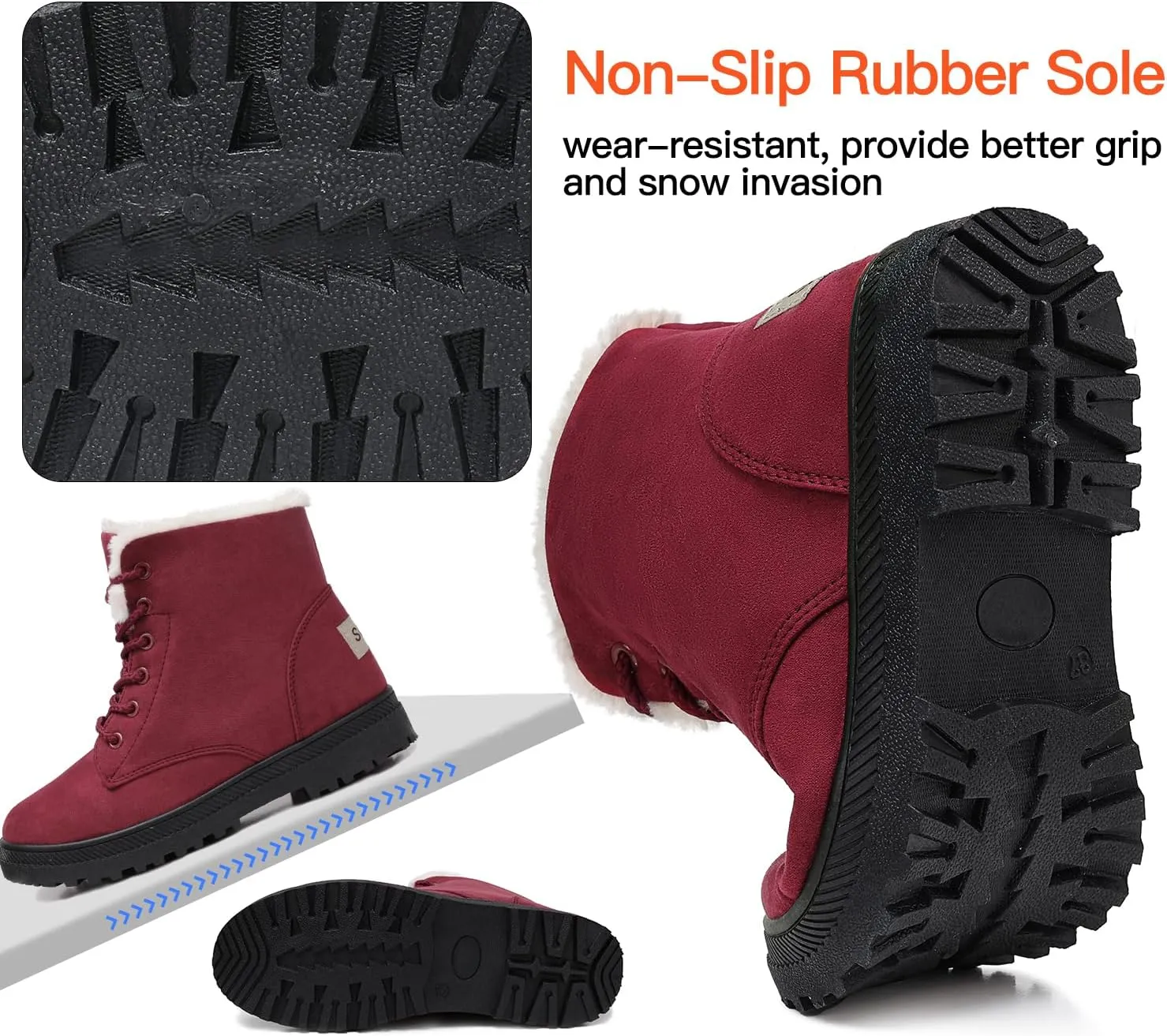 Booties Cute Flat Shoes SHIBEVER Winter Snow Boots for Women: Warm Fur Lined Ankle Boots Comfortable Suede Lace nauseous loom colonization distribute corrosion Up 