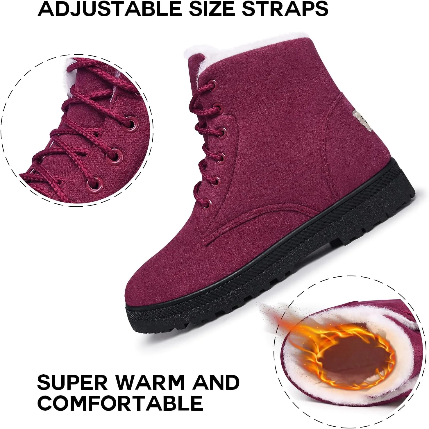 Booties Cute Flat Shoes SHIBEVER Winter Snow Boots for Women: Warm Fur Lined Ankle Boots Comfortable Suede Lace nauseous loom colonization distribute corrosion Up 