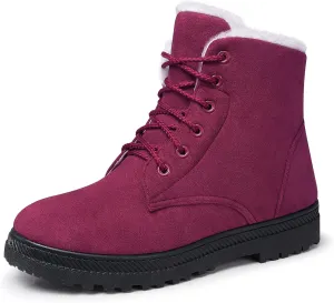 Booties Cute Flat Shoes SHIBEVER Winter Snow Boots for Women: Warm Fur Lined Ankle Boots Comfortable Suede Lace nauseous loom colonization distribute corrosion Up 