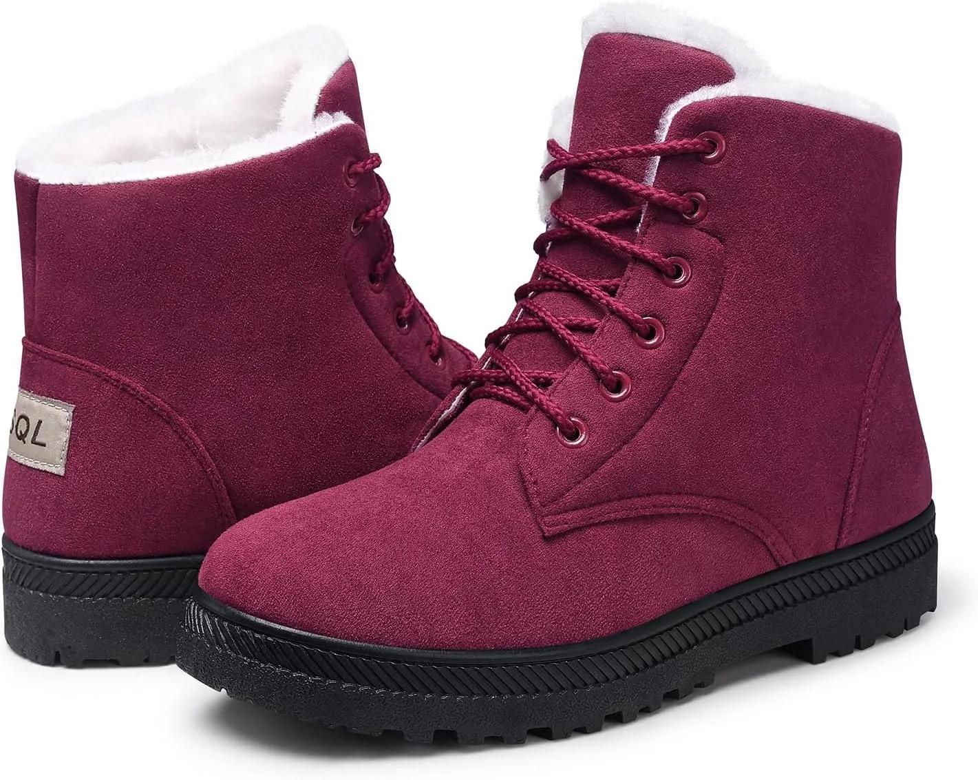Booties Cute Flat Shoes SHIBEVER Winter Snow Boots for Women: Warm Fur Lined Ankle Boots Comfortable Suede Lace nauseous loom colonization distribute corrosion Up 