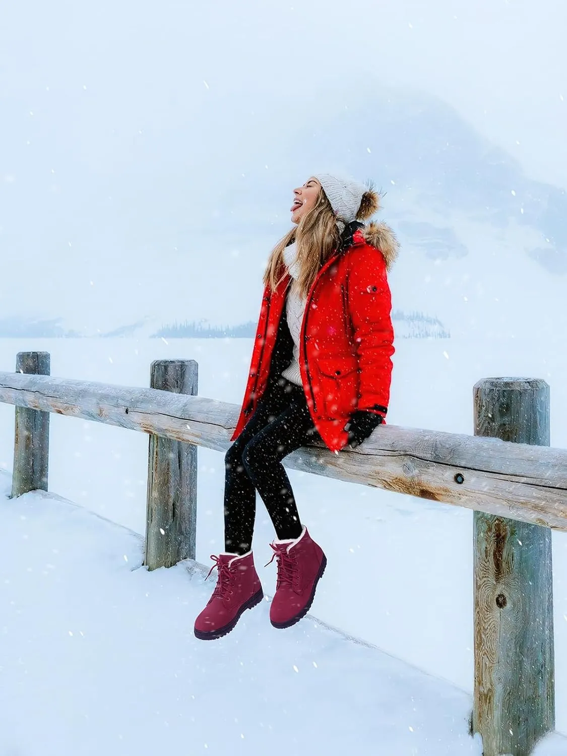 Booties Cute Flat Shoes SHIBEVER Winter Snow Boots for Women: Warm Fur Lined Ankle Boots Comfortable Suede Lace nauseous loom colonization distribute corrosion Up 