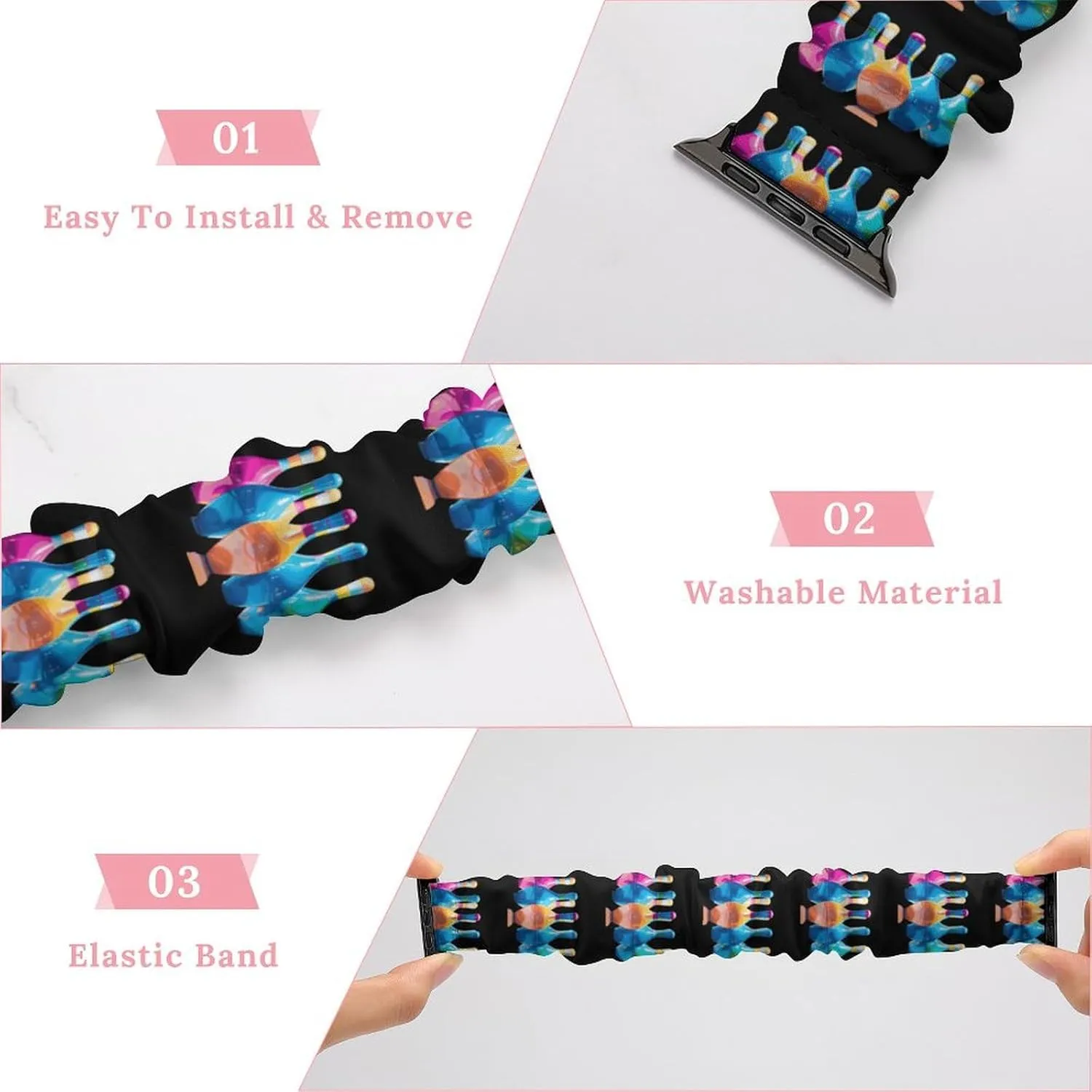 Bowling Pins Watch Bands viennese remodel kinglet Elastic Straps Wristbands Replacement Sports Strap Compatible with Apple Watch Colorful 