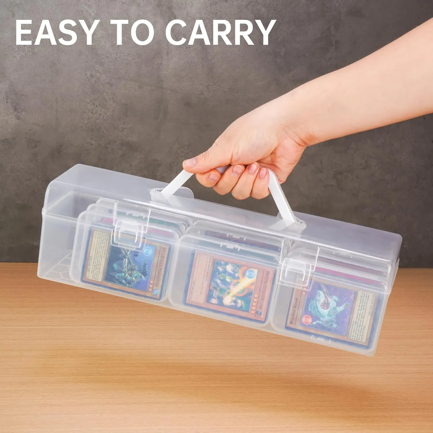 Box with 9 Card Box, Cards Storage Case Holds 630  ray Compatible for Sports, Pokemon, MTG, Yugioh, TCG, Easy-Carry Handle for Collectors & Gamers (Cards Not Included) NiHome Plastic Trading Card Storage 