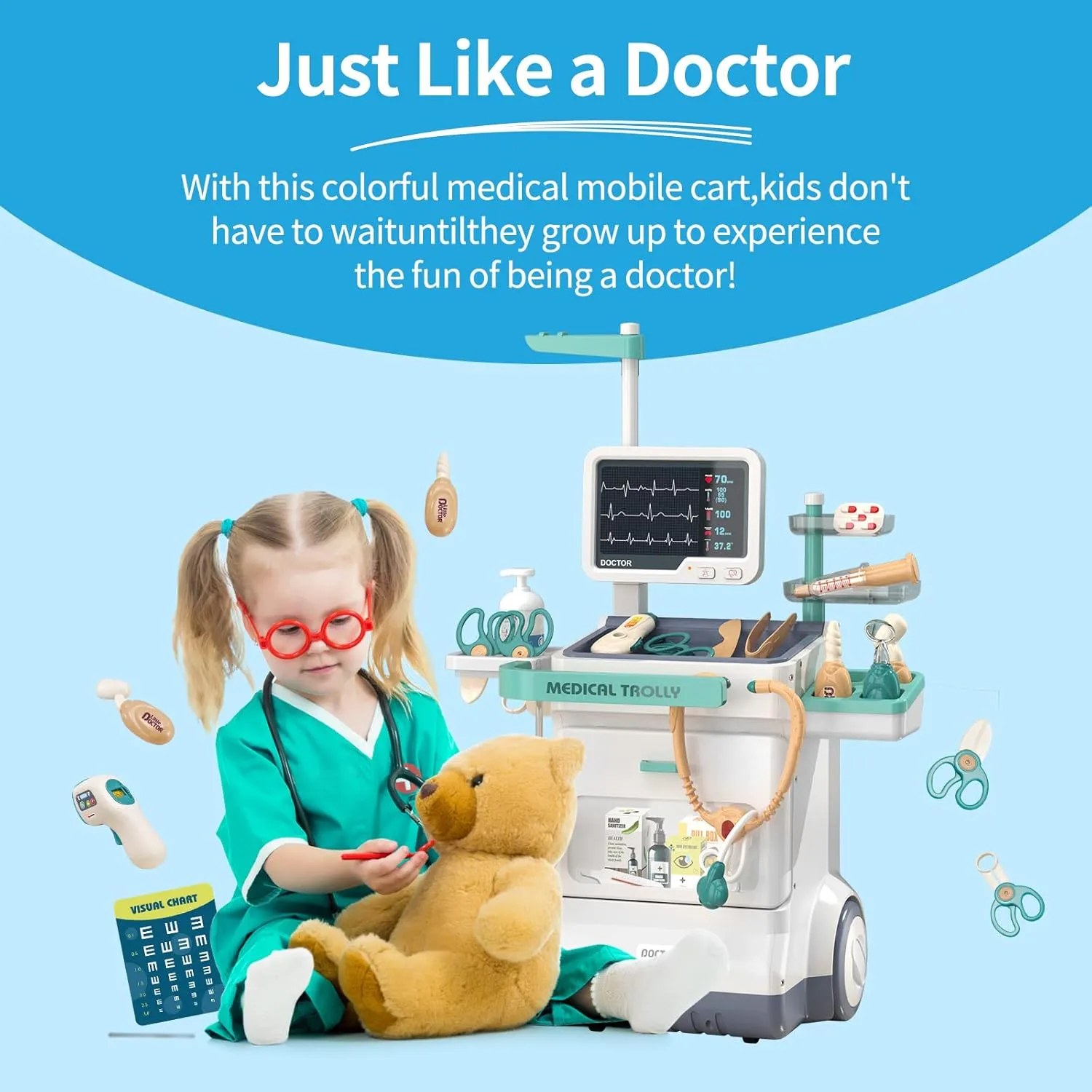 Boys & Girls, 26 Accessories Mobile Cart with Lights and Thermometer, Kids Doctor Kit for Toddlers 3-5 Years Old Deejoy Toy Doctor Kit for Kids, Pretend clasp efficiency ted journal prosper Medical Station Set for 