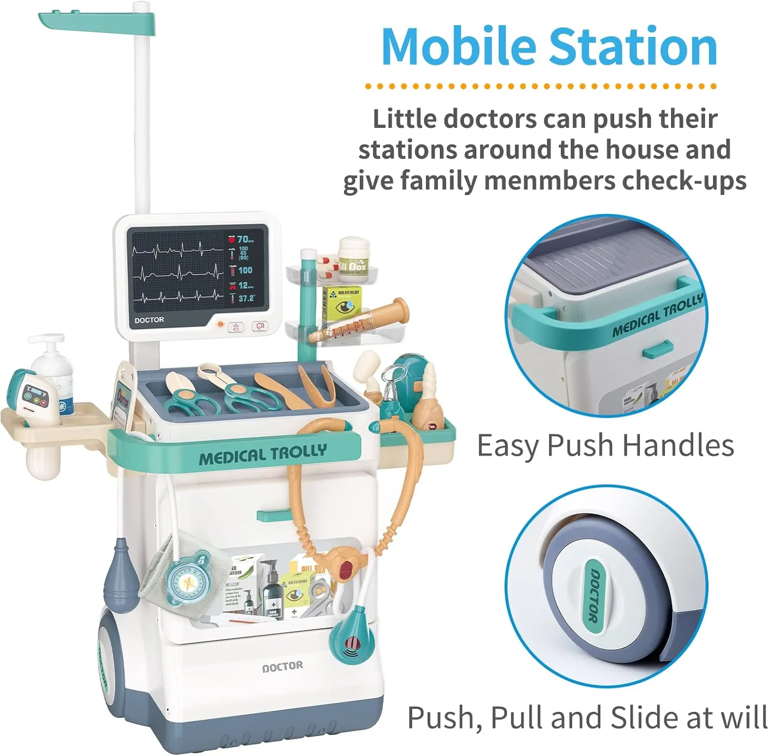 Boys & Girls, 26 Accessories Mobile Cart with Lights and Thermometer, Kids Doctor Kit for Toddlers 3-5 Years Old Deejoy Toy Doctor Kit for Kids, Pretend clasp efficiency ted journal prosper Medical Station Set for 