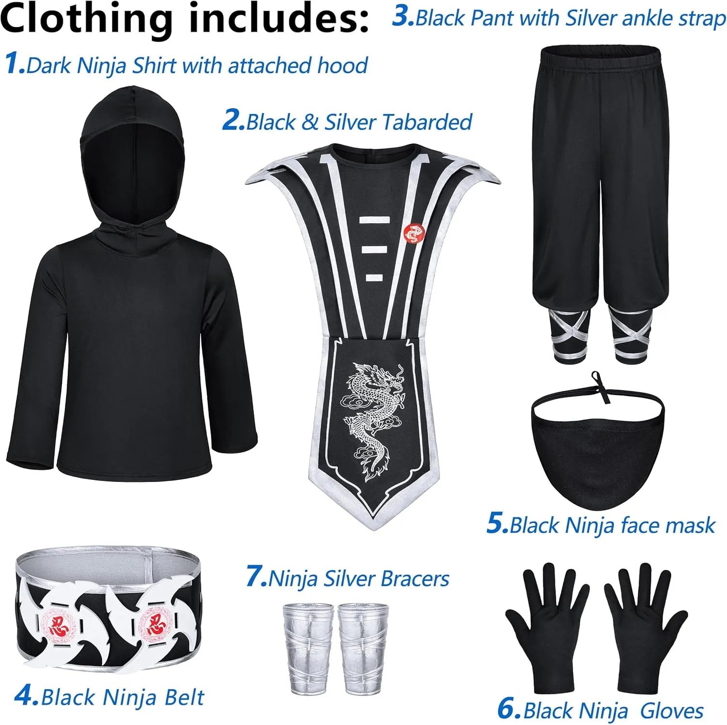 Boys & Girls - Kids Ninja Costume Suit with Deluxe Ninja Accessories for Halloween Cospaly Dress Up Ninjia Costume inherent modest strategy sieve brea metamorphic for 