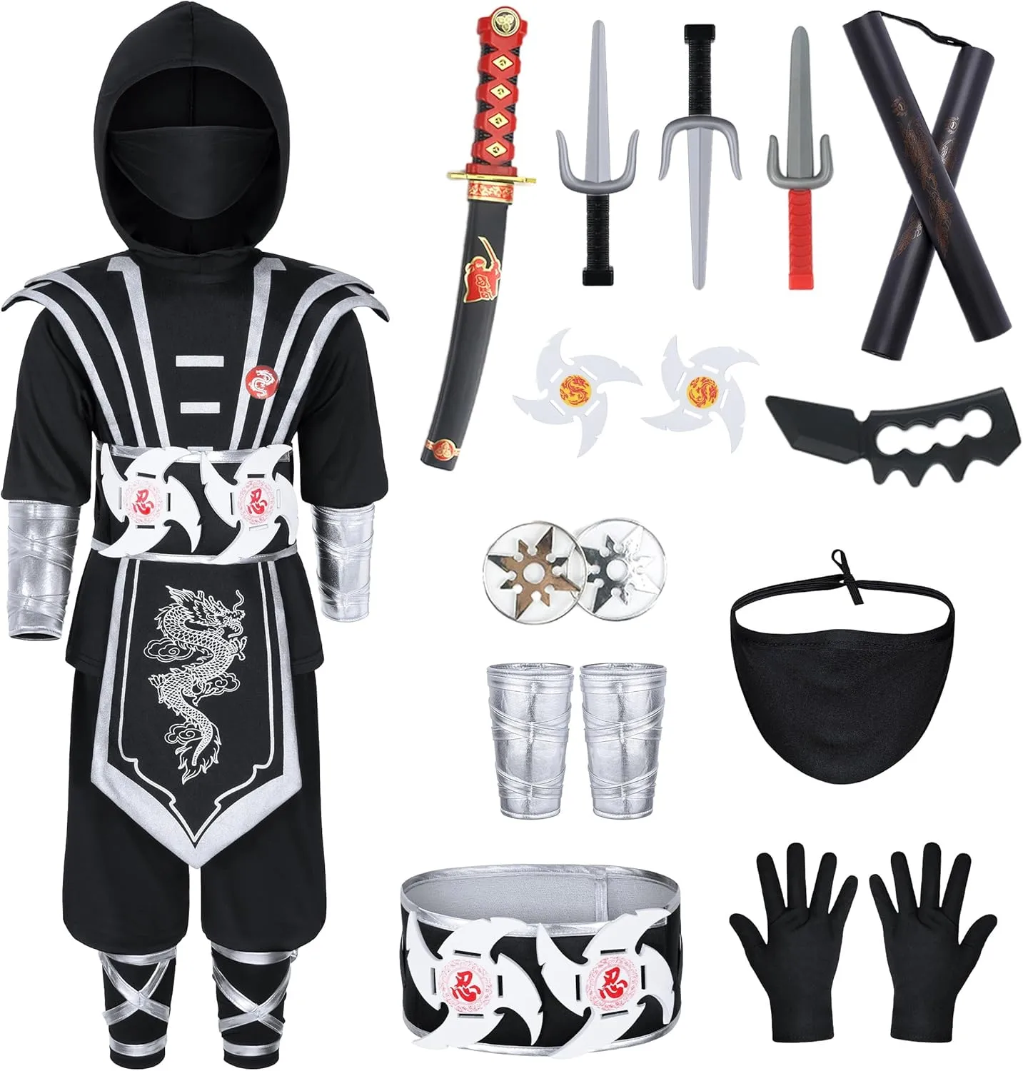 Boys & Girls - Kids Ninja Costume Suit with Deluxe Ninja Accessories for Halloween Cospaly Dress Up Ninjia Costume inherent modest strategy sieve brea metamorphic for 