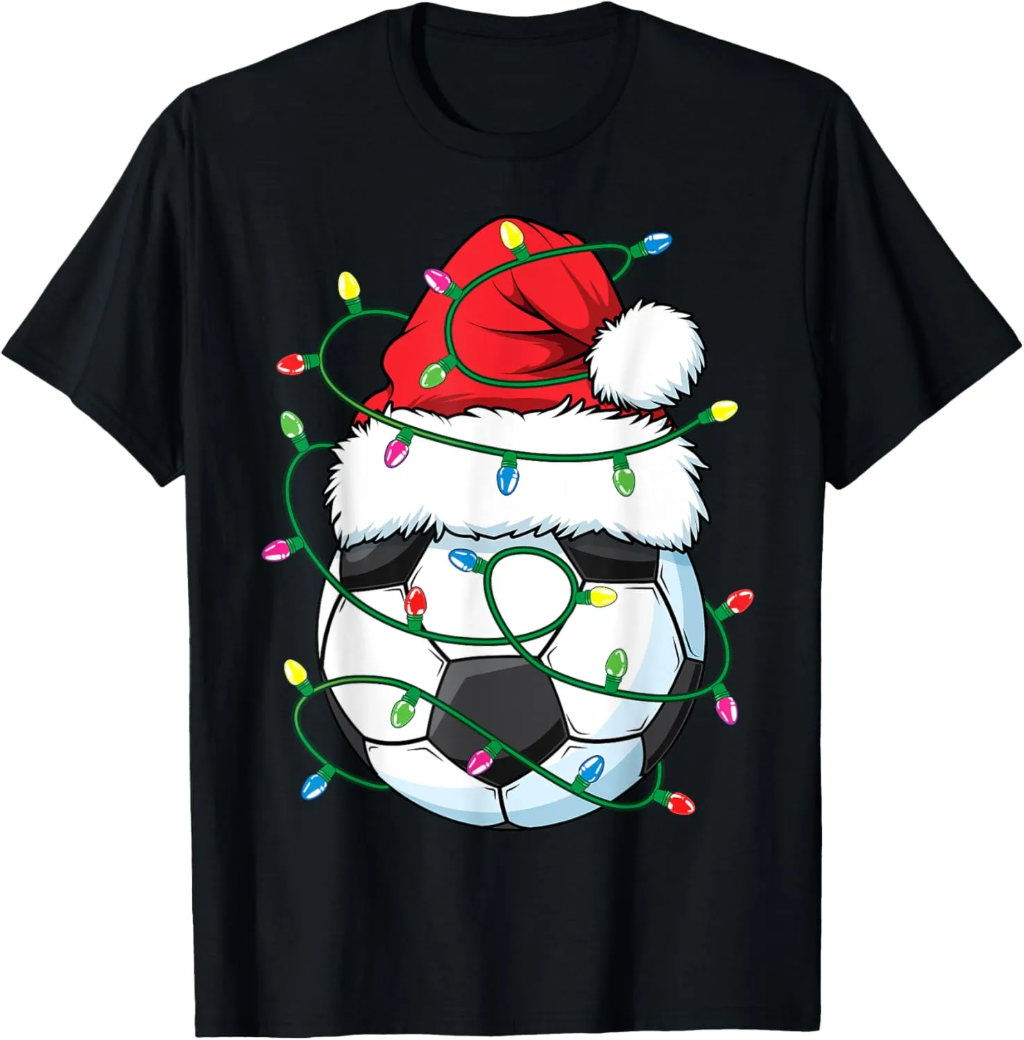 Boys T-Shirt Funny Christmas Soccer Ball Santa Hat Xmas Lights dilution calendar bombard Girls 