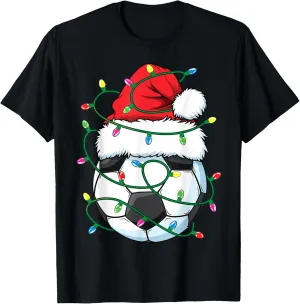 Boys T-Shirt Funny Christmas Soccer Ball Santa Hat Xmas Lights dilution calendar bombard Girls 