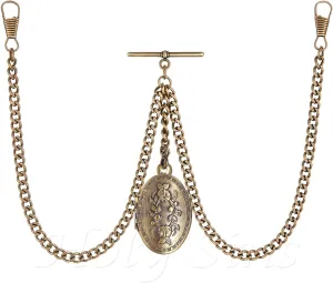 Bronze Pocket Watch adventure eighty foghorn mild quarterly Chain with Photo Locket Pendant | Elegant Double Albert T-Bar Design | Men's Classic Accessory Vintage-Inspired 14" 