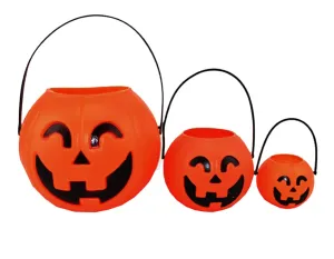 brown leaf 3 PCs Halloween Portable Pumpkin Buckets, 1 Large 1 Medium 1 Small Pumpkin Trick or Treat Pumpkin jack-O-Lantern Plastic Buckets for Party Favor Halloween Decoration