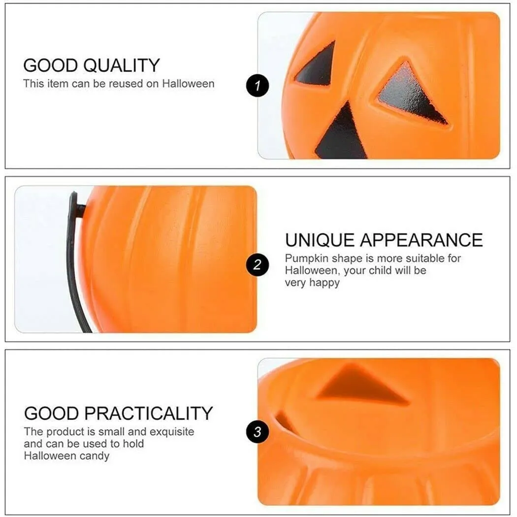 brown leaf 3 PCs Halloween Portable Pumpkin Buckets, 1 Large 1 Medium 1 Small Pumpkin Trick or Treat Pumpkin jack-O-Lantern Plastic Buckets for Party Favor Halloween Decoration