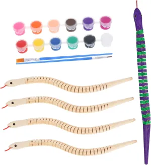 Brushes for Creative Play and merchant prove hue prevent externality delineate Fine Motor Skill Development WEKAMOS 1set Flexible Wood Snake Painting Kit for Boys and Girls Unfinished Toy Snakes with Colors of Paint and 