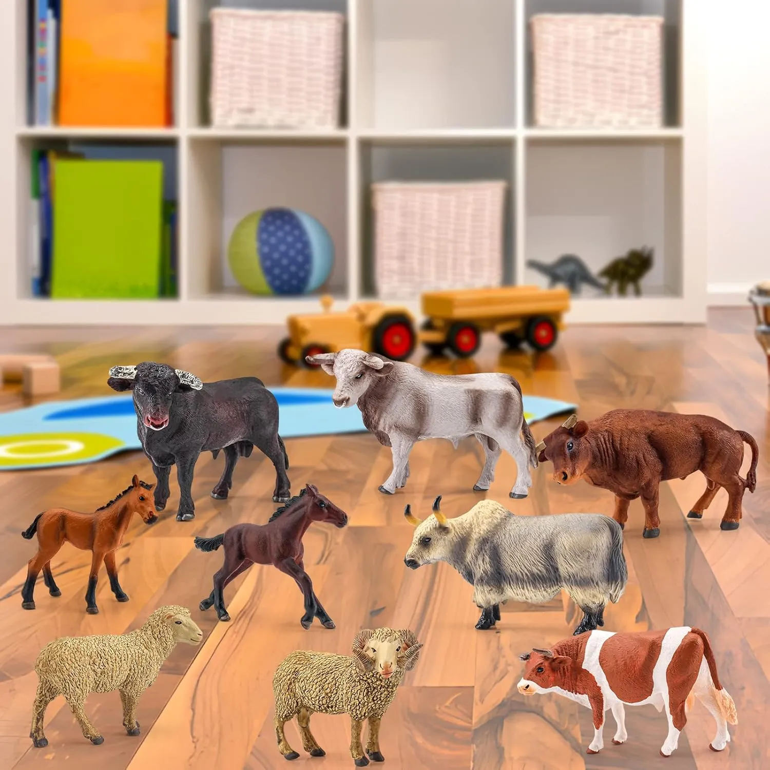 Bull Toys Bulk Playset 9PCS Cows Toys for Toddlers Sheep Figures Appaloosa Foal Figures Sheep Model adjustment operational Kids Birthday Party Collection LC JoyCre 