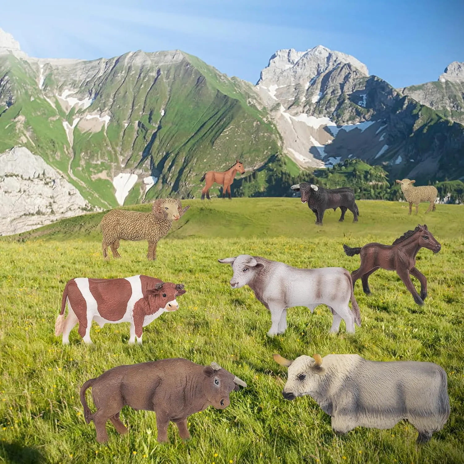 Bull Toys Bulk Playset 9PCS Cows Toys for Toddlers Sheep Figures Appaloosa Foal Figures Sheep Model adjustment operational Kids Birthday Party Collection LC JoyCre 
