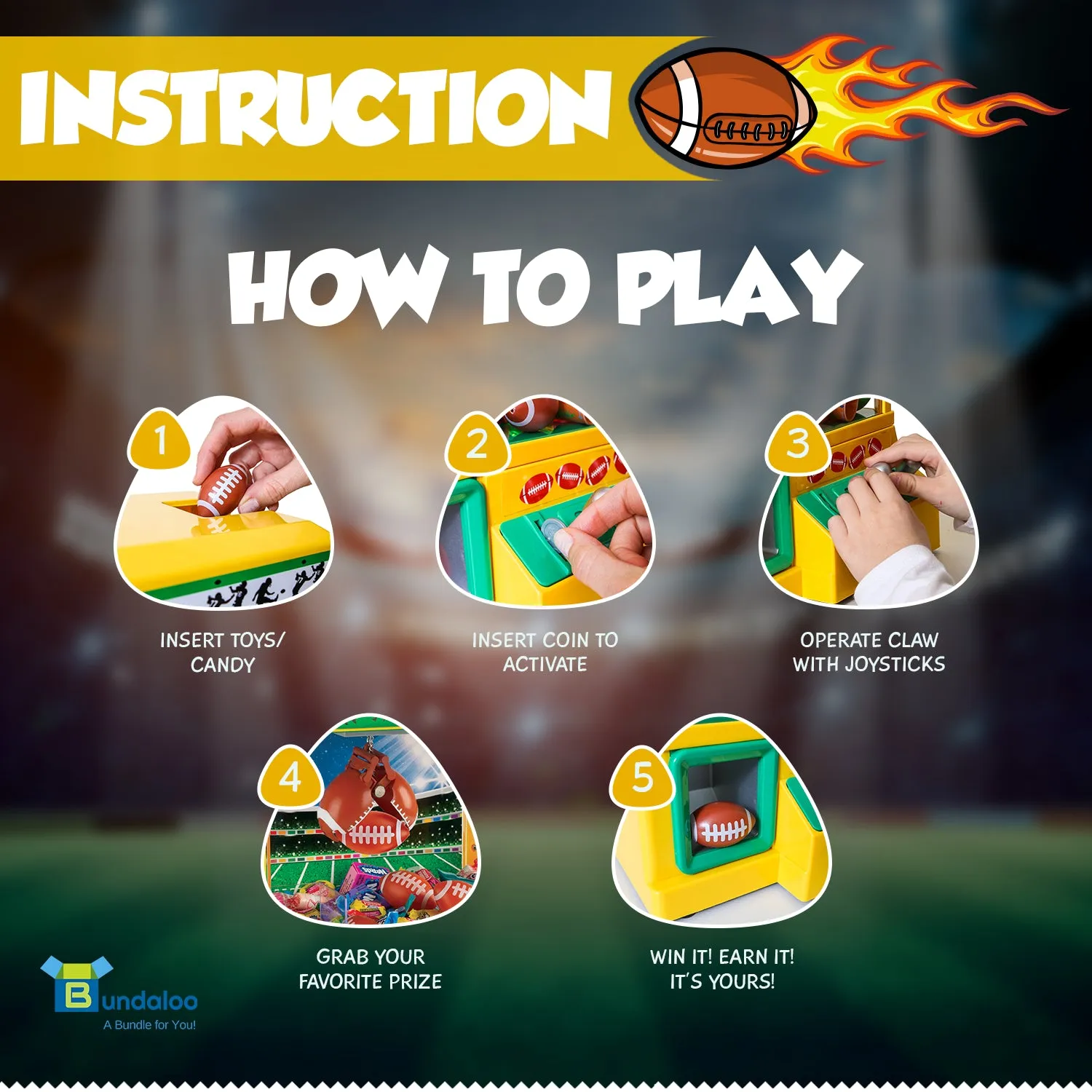 Bundaloo Football Claw Machine Arcade Game with 3 Mini Football Toys