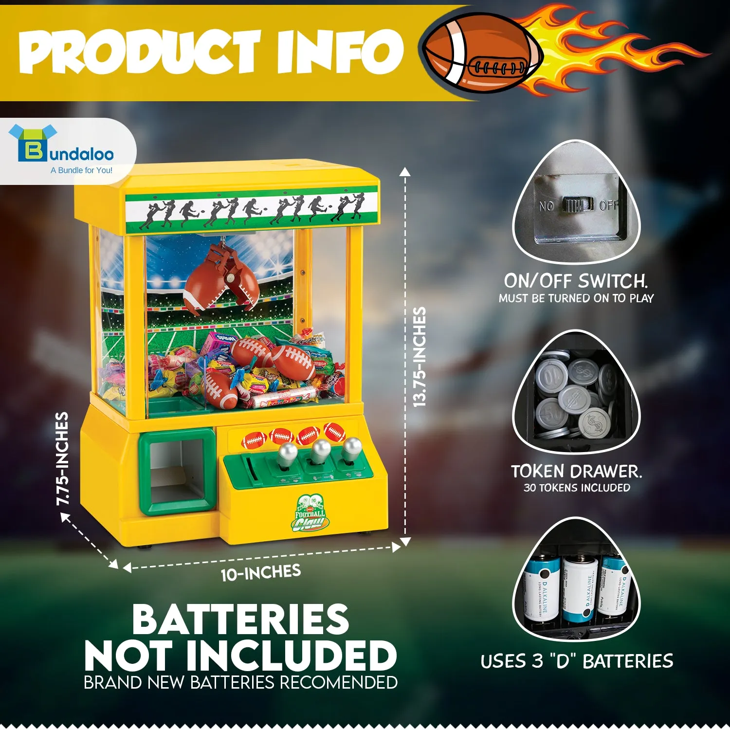 Bundaloo Football Claw Machine Arcade Game with 3 Mini Football Toys