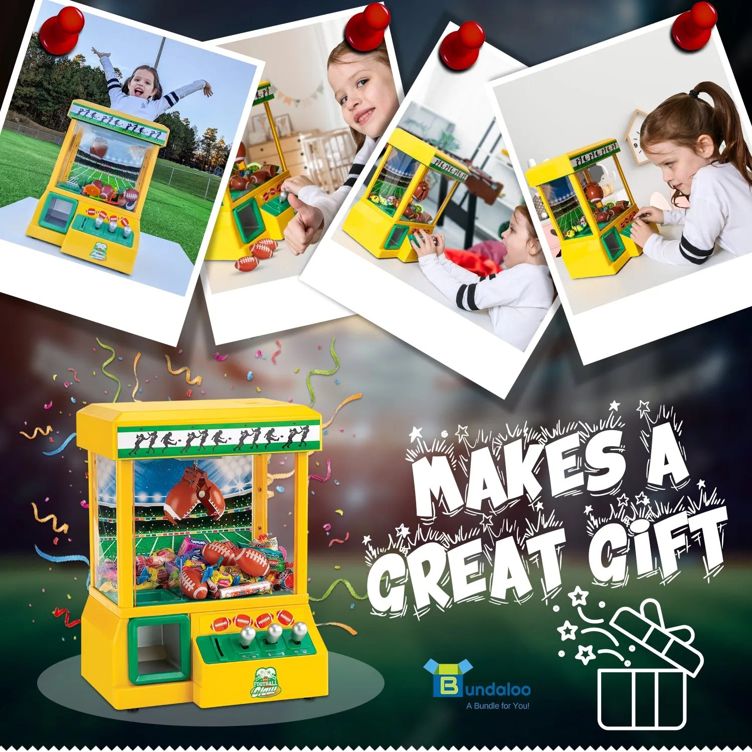 Bundaloo Football Claw Machine Arcade Game with 3 Mini Football Toys