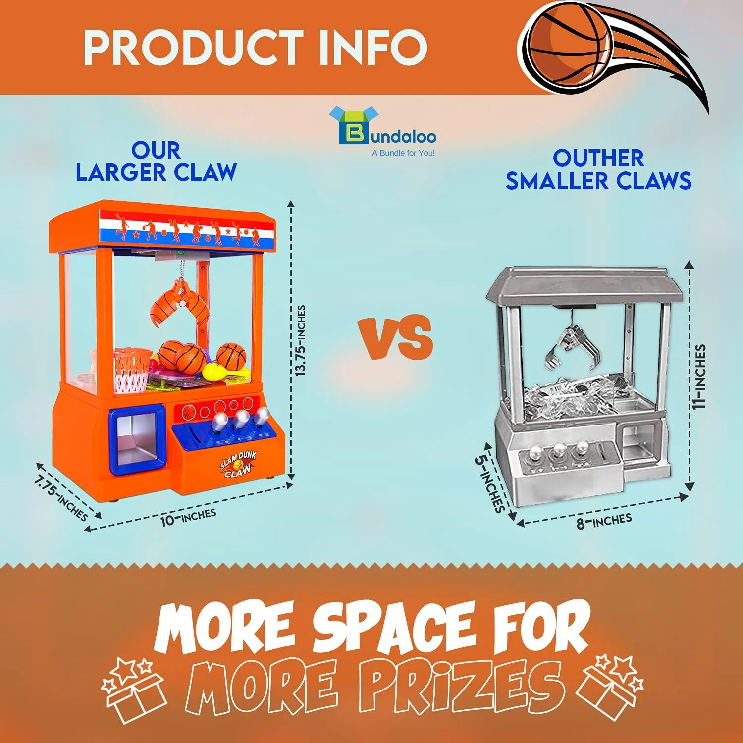 Bundaloo Slam Dunk Claw Machine Arcade Game With 3 Mini Basketballs