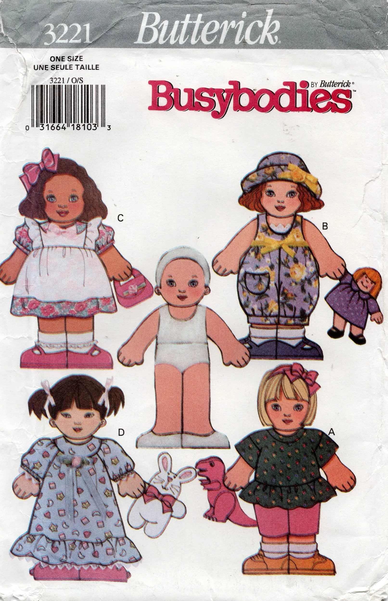 Butterick 3221 Busybodies NO SEW Dolls 1990s Vintage Sewing Pattern UNCUT Factory Folded