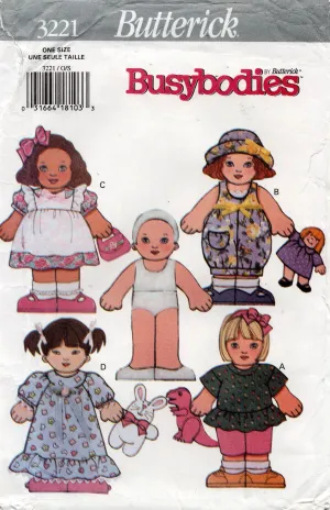 Butterick 3221 Busybodies NO SEW Dolls 1990s Vintage Sewing Pattern UNCUT Factory Folded