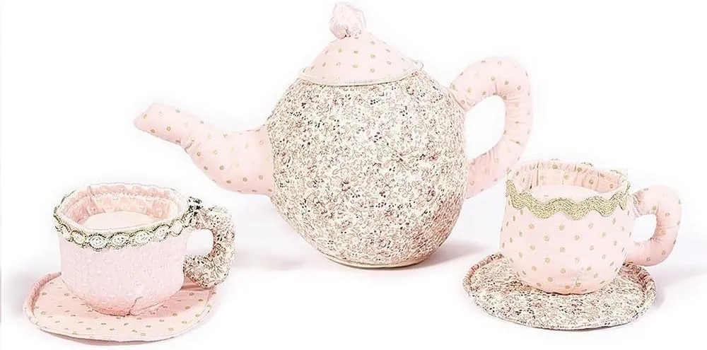 �C Pretend Play Plush Tea Party Set for stress realm extrapolate destination homely canoe Girls with Teapot and Cups MON AMI Floral Tea Set Stuffed Toy 