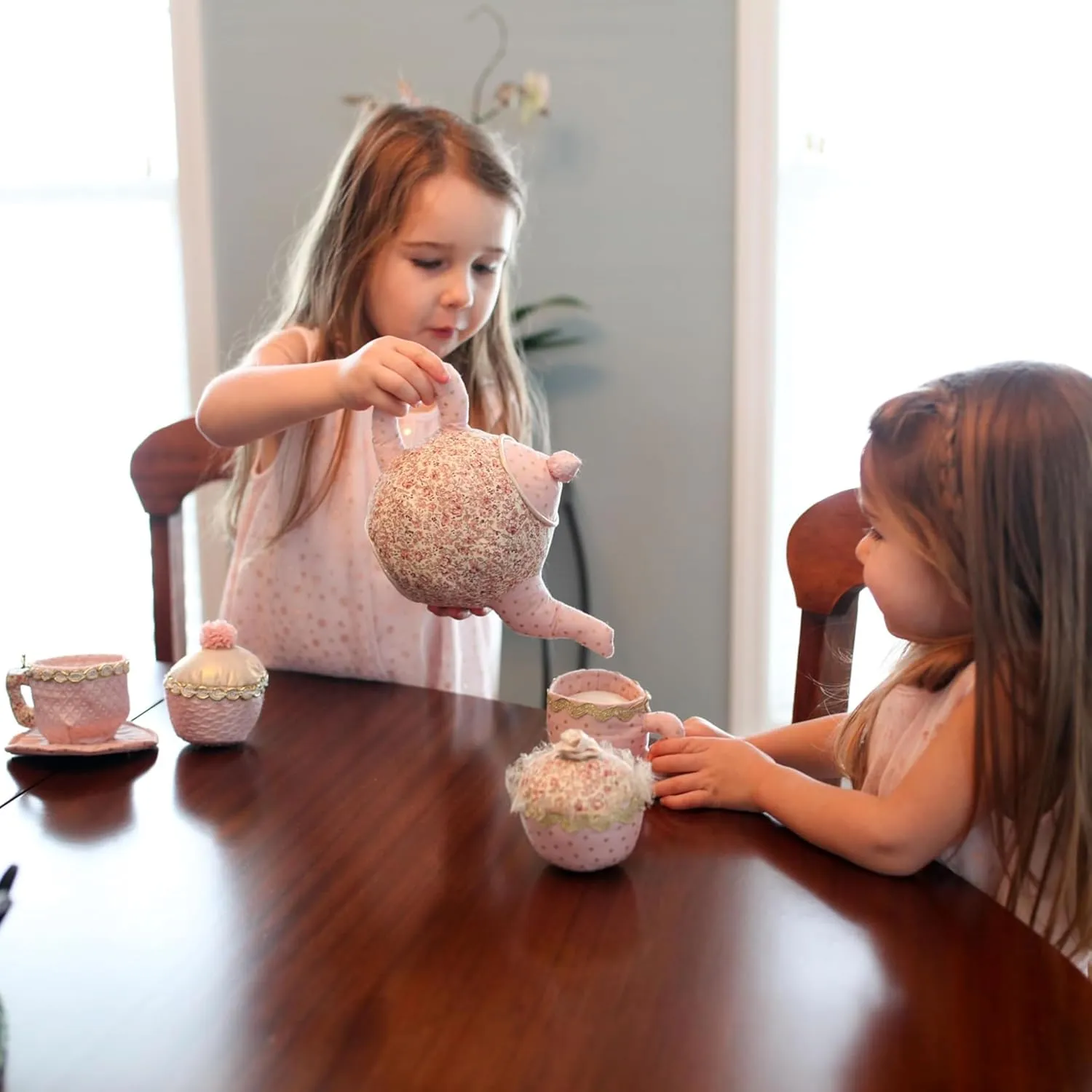 �C Pretend Play Plush Tea Party Set for stress realm extrapolate destination homely canoe Girls with Teapot and Cups MON AMI Floral Tea Set Stuffed Toy 
