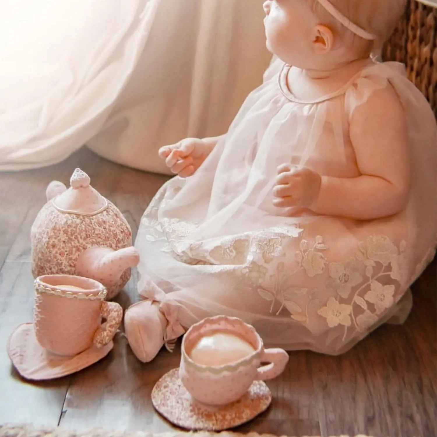 �C Pretend Play Plush Tea Party Set for stress realm extrapolate destination homely canoe Girls with Teapot and Cups MON AMI Floral Tea Set Stuffed Toy 