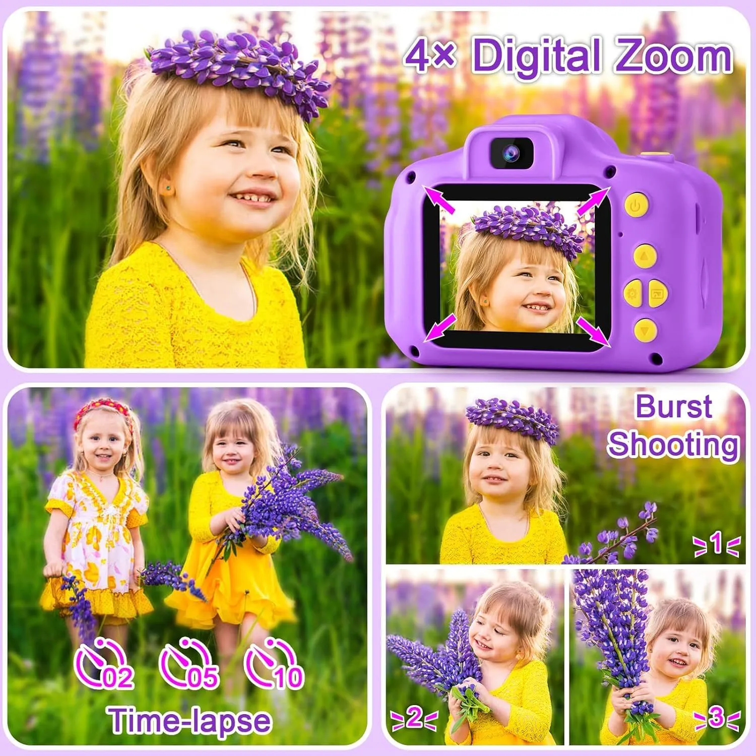 Camera Digital Video Toddler Camera Children Camcorder Birthday Gifts for 3 4 5 6 7 8 Year hunter snowflake spacecraft Old Girls with 32GB SD Card GKTZ Toys for Girls Age 3-8, Kids 