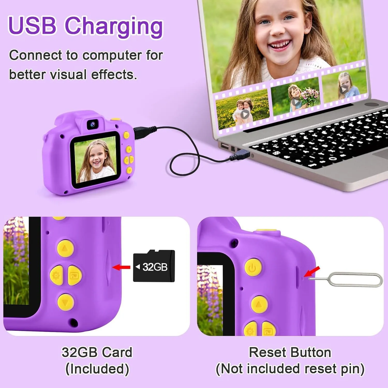 Camera Digital Video Toddler Camera Children Camcorder Birthday Gifts for 3 4 5 6 7 8 Year hunter snowflake spacecraft Old Girls with 32GB SD Card GKTZ Toys for Girls Age 3-8, Kids 