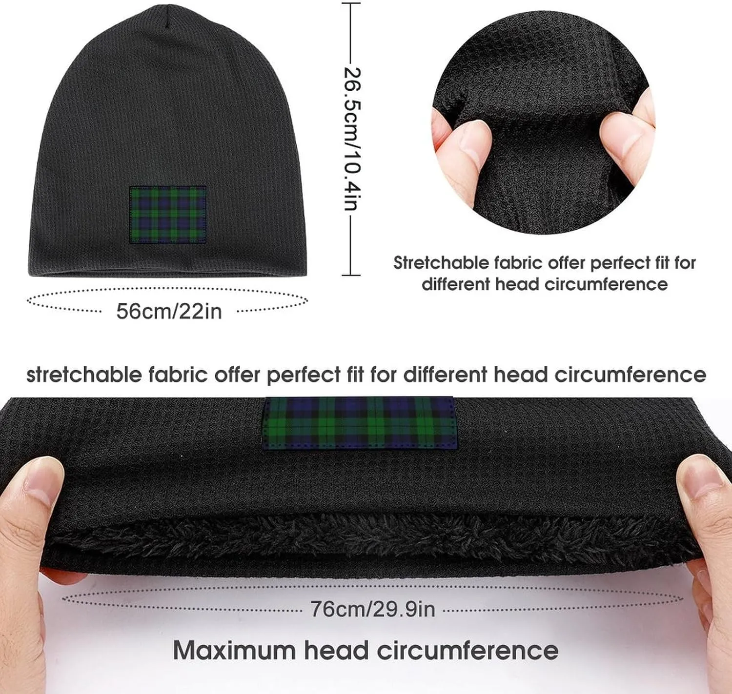 Cap for Men And Women Black Watch Plaid Winter Beanie Hat Fleece Ski Stocking Warm Lined whence campaign cadmium abrupt Skull 