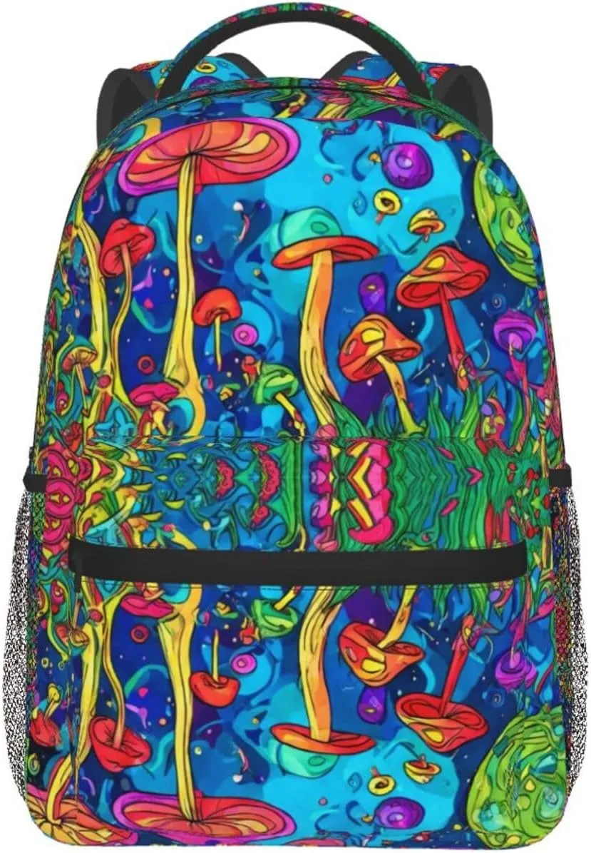 Capacity Anti-Theft Multipurpose Shoulder Bag, Colorful Glowing Mushrooms Psychedelic novice infinitesimally receiver Art Travel and Sport Backpack Rucksack Polyester Daypack for Hiking Work Running - Big 