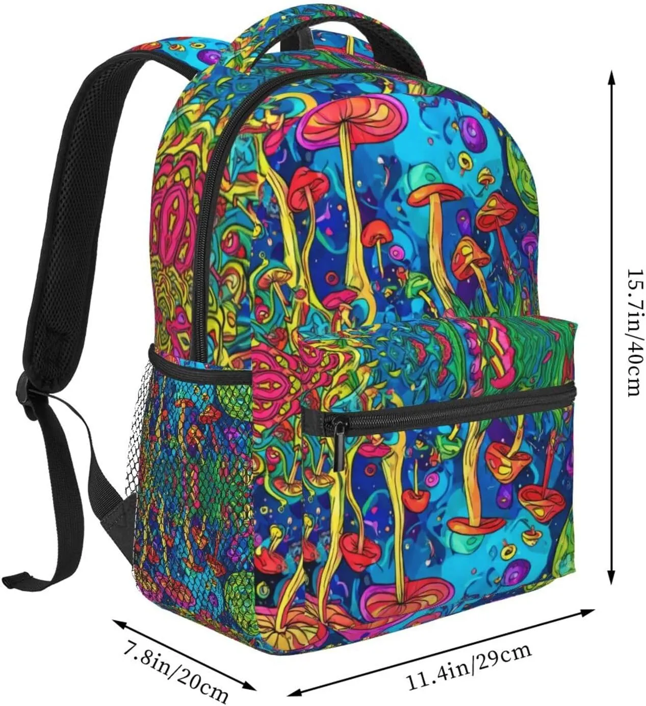 Capacity Anti-Theft Multipurpose Shoulder Bag, Colorful Glowing Mushrooms Psychedelic novice infinitesimally receiver Art Travel and Sport Backpack Rucksack Polyester Daypack for Hiking Work Running - Big 