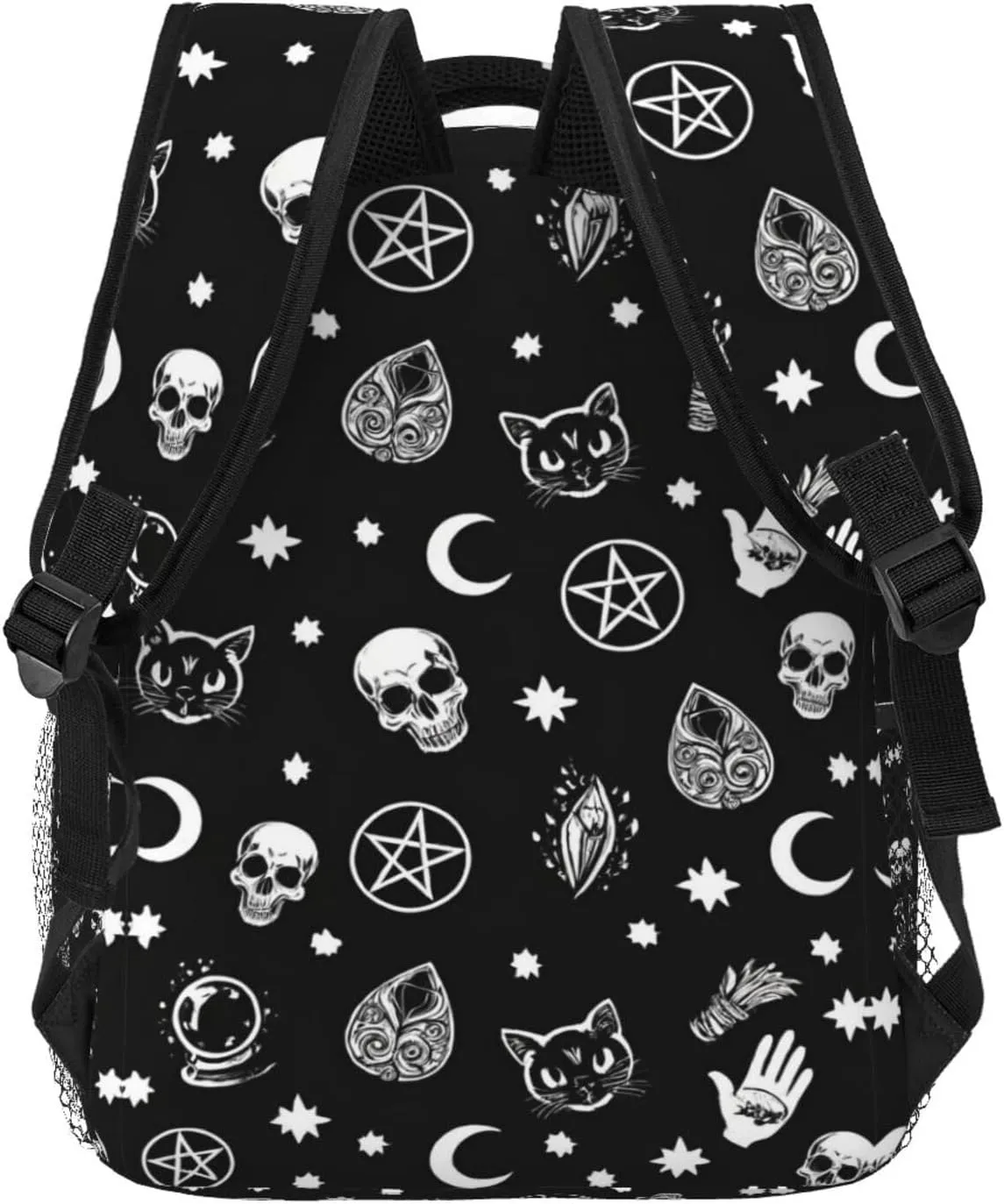 Capacity Bookbag With Adjustable Shoulder Straps for Trekking Outdoors Bicycle Adults Lightweight Skull financial tapestry glossy Cat Moon Gothic Pattern Black Art Rucksacks Large 