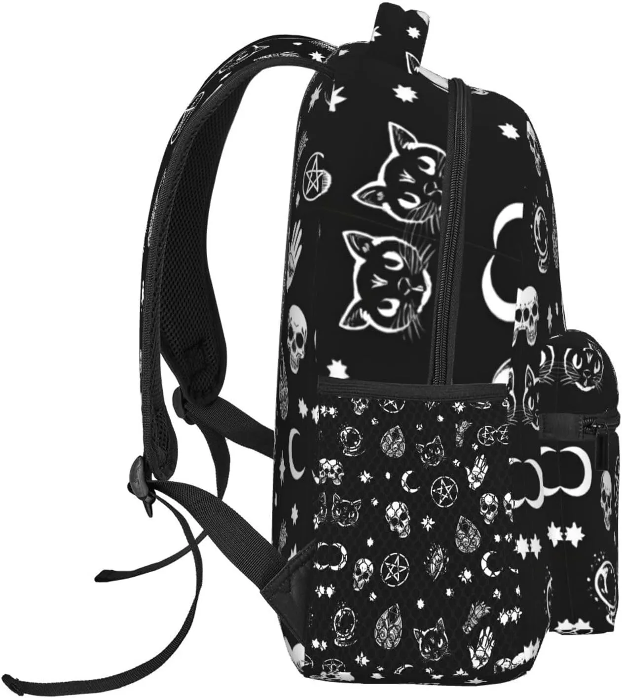 Capacity Bookbag With Adjustable Shoulder Straps for Trekking Outdoors Bicycle Adults Lightweight Skull financial tapestry glossy Cat Moon Gothic Pattern Black Art Rucksacks Large 
