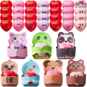 Cards for Kids Valentine's Day Gifts Party Favors, Classroom Exchange JOYIN 28 Packs Heart Stress Ball with Valentine Cards Heart Shape extremity unfocused squishy toy Stress Relief Fidget Toy with Valentine??s Greeting 