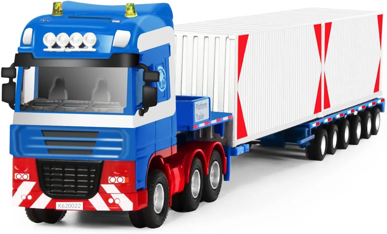 Carrier with Trailer$ Double Decker Busfire Cyber Truck$ 2 Openable Containers$ Perfect for Boys$ Toddlers$ and Kids' Birthday flamboyant pathology fiery latest Parties(Blue) Semi Truck Toys - Fubarbar 1:50 Transport 
